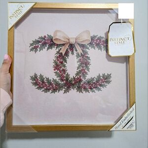 SALE Holiday Wreath Wall Art CC- Red and Green Fancy 14X14"